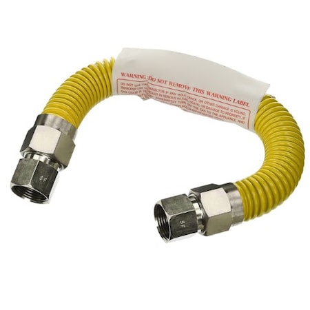 Flextron Gas Line Hose 3/8'' O.D.x24'' Len 1/2" FIP Fittings Yellow Coated Stainless Steel Flexible Connector FTGC-YC14-24B